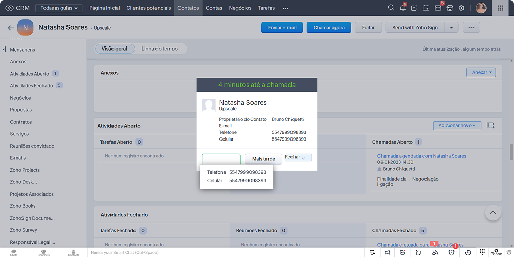 Tela de integração entre GoTo Connect e Zoho